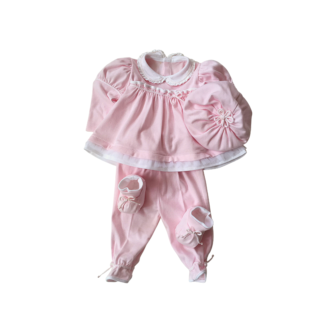 Completo neonato romantico in cotone bio in confezione regalo inclusa nel prezzo