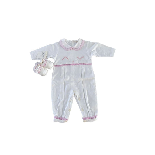 Tutina Elegante in Cotone per Neonata con Dettagli Ricamati e Scarpine Coordinate