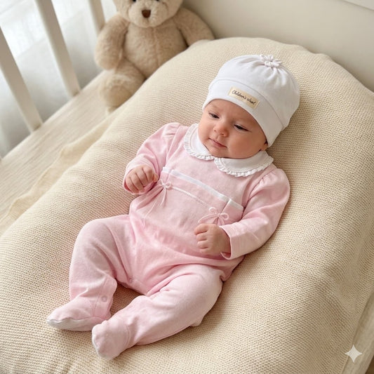 Tutina Nascita Rosa Pastello "Primi Passi" con Cappellino e Body Intimo con Confezione Regalo Inclusa