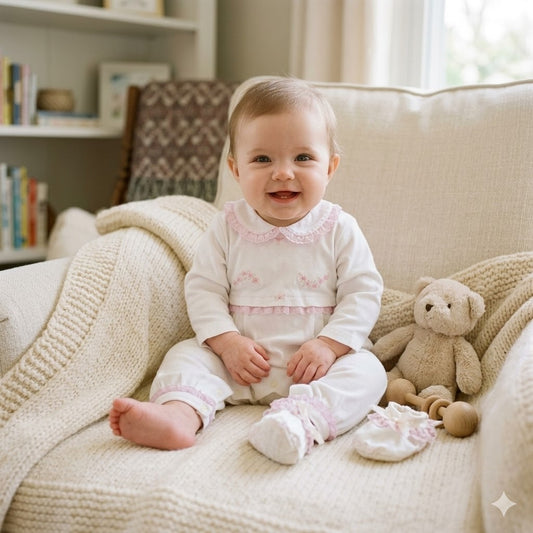 Tutina Elegante in Cotone per Neonata con Dettagli Ricamati e Scarpine Coordinate
