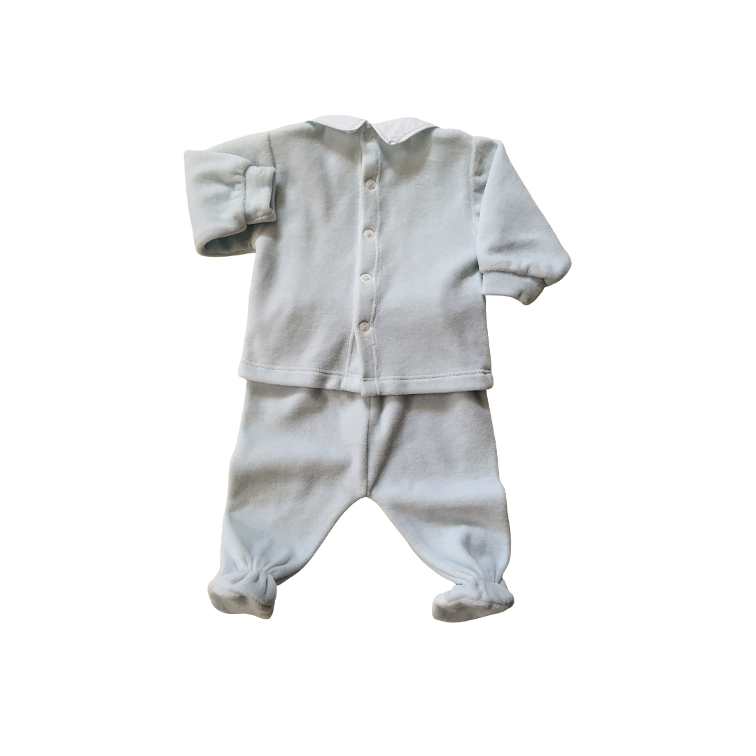 Coprifasce e ghettina di ciniglia cielo/bianco 1093