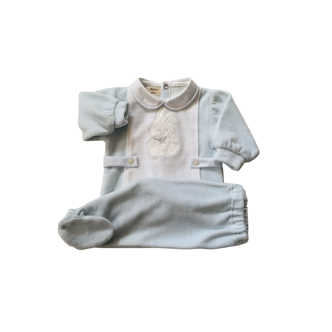 Coprifasce e ghettina di ciniglia cielo/bianco 1093