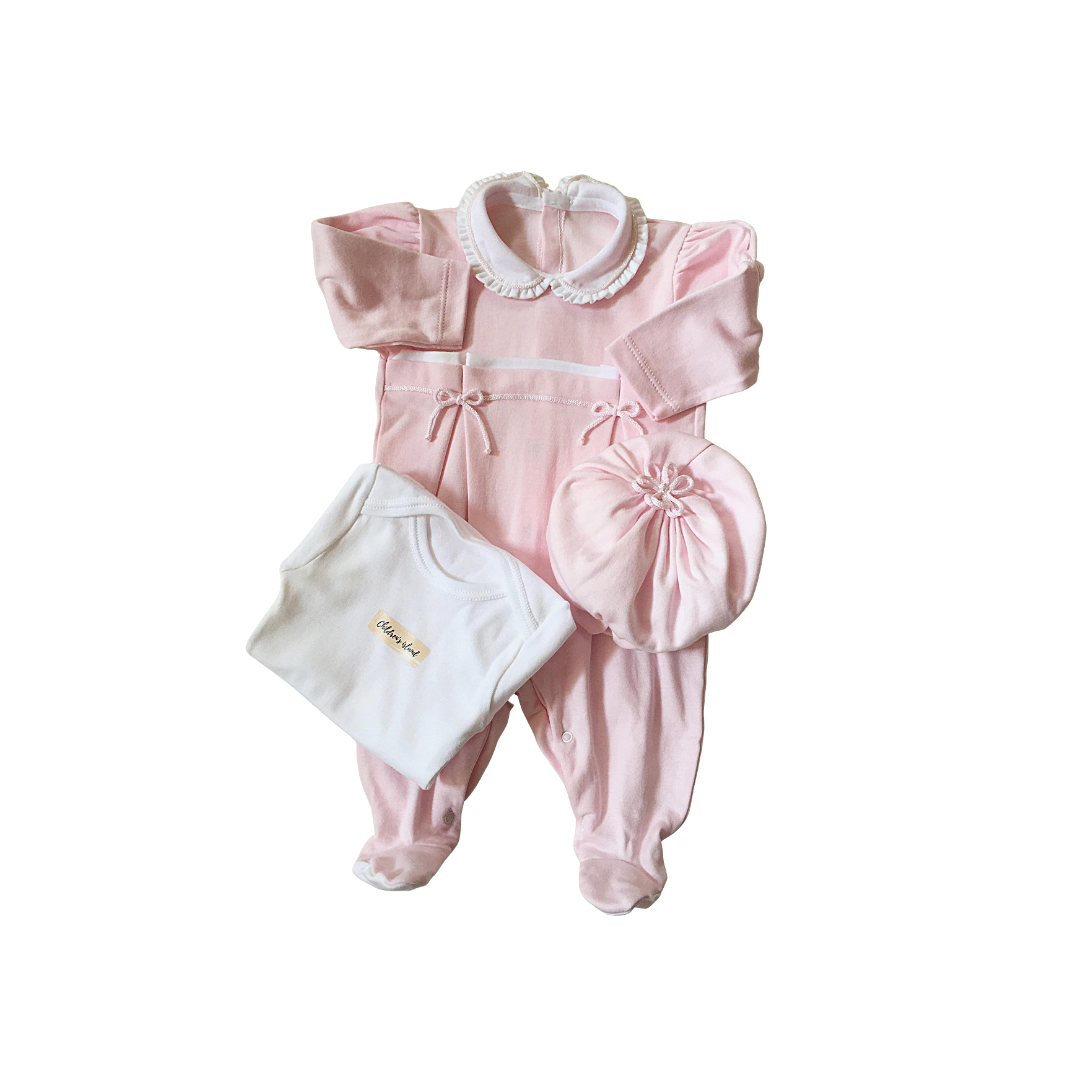 Tutina  Nascita Rosa Pastello "Primi Passi" con Cappellino e Body Intimo