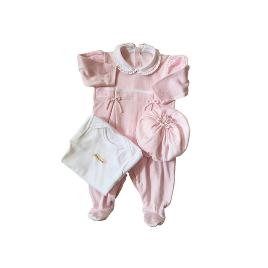 Tutina  Nascita Rosa Pastello "Primi Passi" con Cappellino e Body Intimo