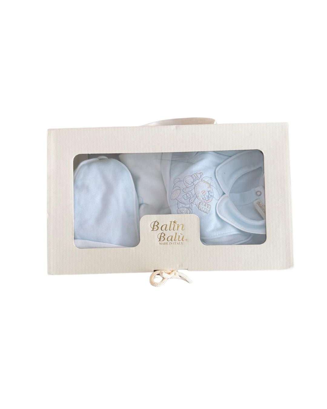 Set Nascita Azzurro in jersey "Dolce Orsetto" con Beanie e Body Tessuto Anallergico e Traspirante