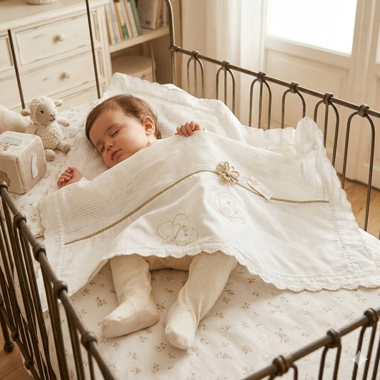 Copertina in Pura Seta "Nuvola di Sogni" con Ricami Artigianali