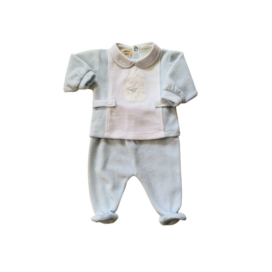 Coprifasce e ghettina di ciniglia cielo/bianco 1093